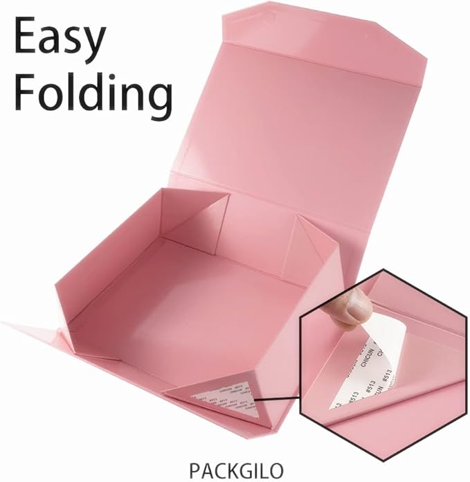 2 Pink Large Gift Boxes with Lid 13x9x4 Inches, Bridesmaid Proposal Boxes, Hard Collapsible Gift Box with Magnetic Closure, Groomsman Box Reusable Gift Box for Cloth (Glossy Pink)