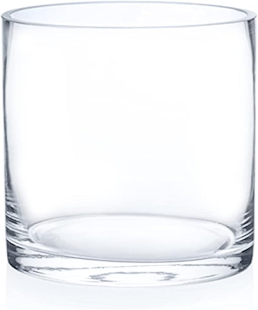 Enova Floral Clear Glass Cylinder Vase 6 x 6 Inches Round Flower Vase, Pillar Candle Hurricane Floating Candle Holder Vase, Small Floral Glass Vase for Decoration Home, Wedding Centerpiece (1 Piece)