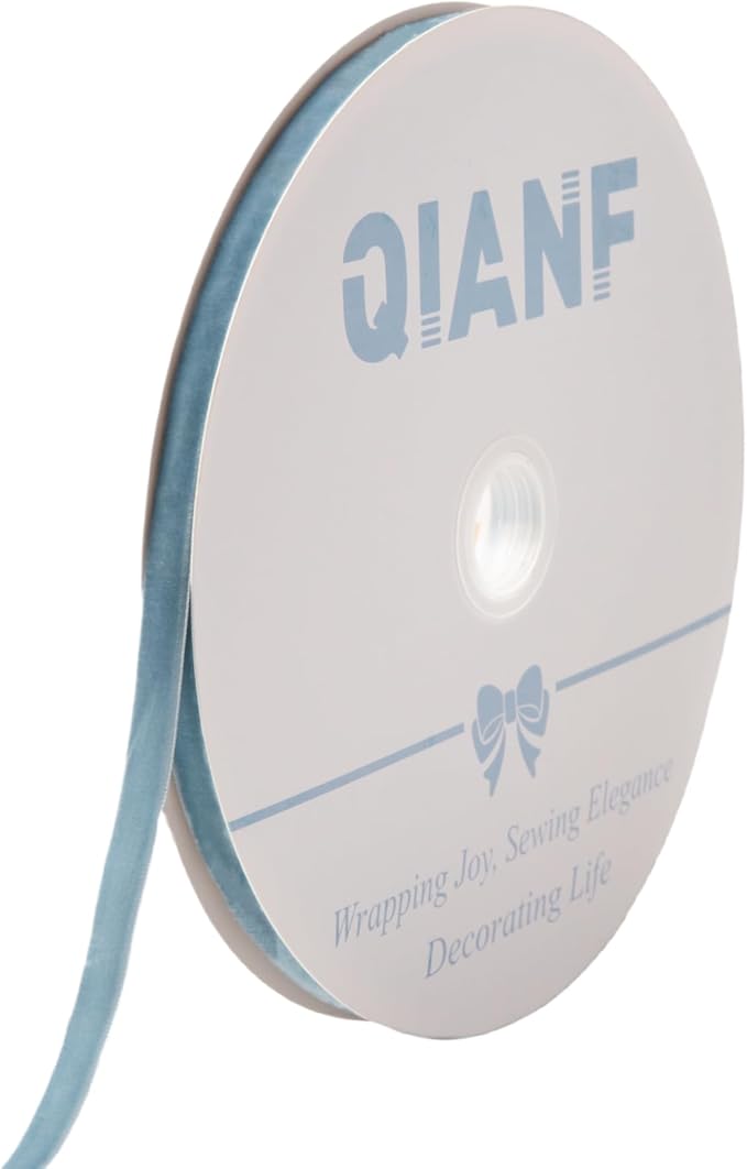 Vintage Dusty Blue Velvet Ribbon Christmas Ribbon for Gift Wrapping Crafts Christmas Tree Ornaments Garland Decorations, 3/8 Inch X 25Yd