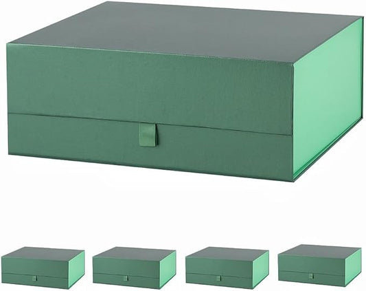 5 Pcs Large Gift Box 13.5x11.8x4.7 Inches, Green Gift Boxes for Presents with Magnetic Closure Lid, Luxury Gift Box Rectangle Collapsible Boxes for Gift Packaging