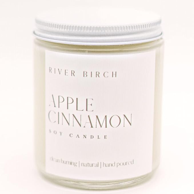 River Birch Candles Apple Cinnamon Scented Candle | Premium, All-Natural, Non-Toxic, Soy Candles | 8.5oz 40 Hr Burn Time | Cozy Relaxing Gifts for Home