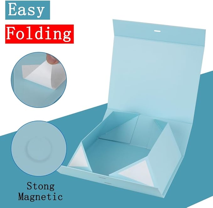 3 Pack 19x16x6 Inch Extra Magnetic Large Gift Box with Lids for Presents Blue Large Gift Box with Ribbon Foldable Gift Boxes with Shredded Paper Jumbo Box for Bridesmaid Proposal