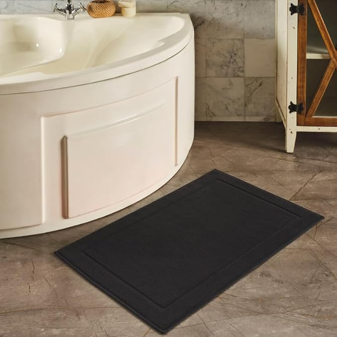 Hawmam Linen Black Bath Mats, 21 x 34 inches, Pack of 2-100% Ring Spun Cotton,[Not a Bathroom Rug] Banded Design, Highly Absorbent, Machine Washable for Bathroom Floor Towel