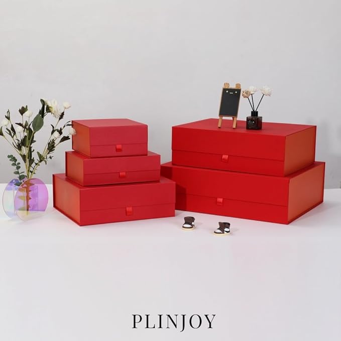 Red Gift Box for Presents 10.8x7.5x3.5 Inches Magnetic Gift Boxes with Lid Luxury Gift Box for Rectangle Collapsible for Bridesmaid, Wedding, Birthday Gift Packging