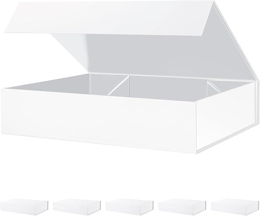 BLK&WH 6 White Gift Boxes 11.5x8x2.5 Inches With Magnetic Closure Lids, Sturdy Shirt Boxes, Rectangle Collapsible for Packaging (Matte White)