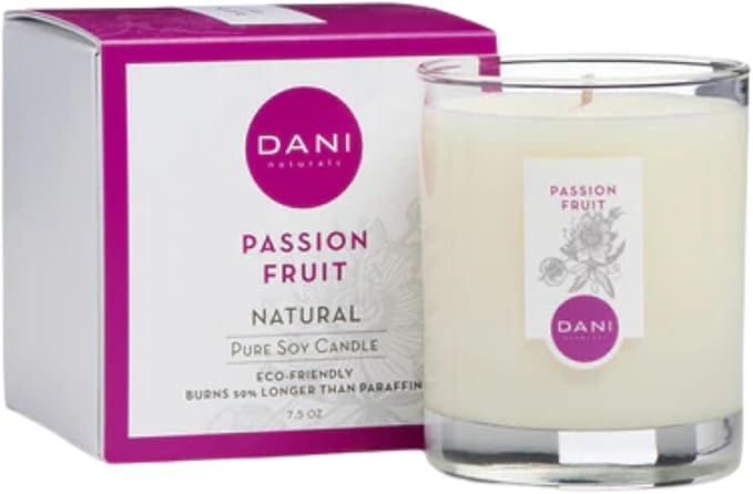 DANI Naturals Soy Candle - Passion Fruit Scent, 100% Pure Soy Wax, Kosher, Non-Toxic, Long-Lasting Burn - 7.5 oz