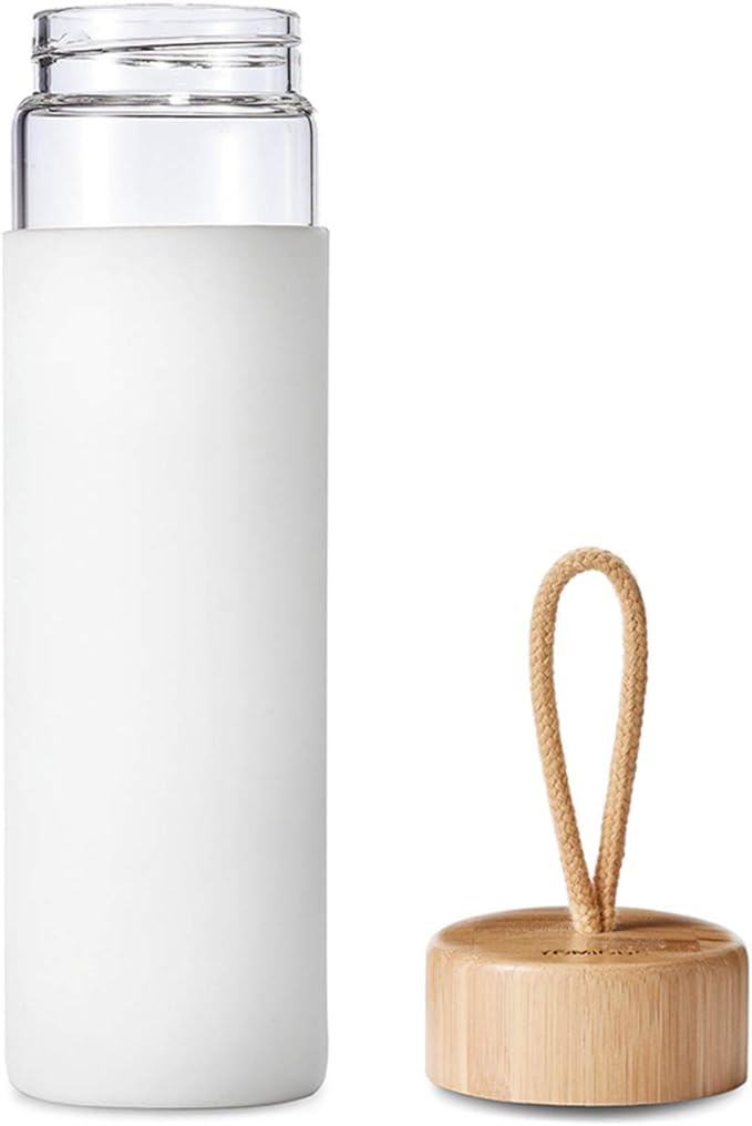 20 Oz Borosilicate Glass Water Bottles with Silicone Sleeve BPA Free, Dishwasher Safe - Reusable Clear Glass Drinking with Leak Proof Bamboo Lid | Perfect Gym Water Bottles for Men & Women
