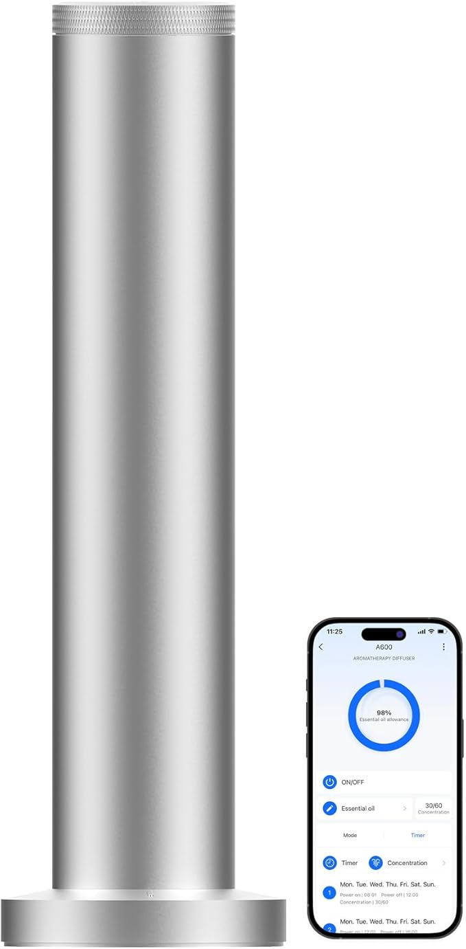 2025 Upgraded Cordless Rechargeable Diffuser - Hotel Scent Diffuser for Whole House- Scent Air Machine -App Bluetooth Control - Waterless Essential Oil Diffuser for Large Room, Studio Office -Silver