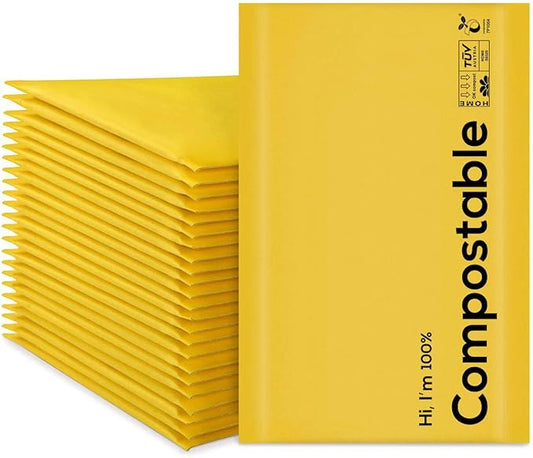 10.5x16 100% Biodegradable Bubble Mailers,25 Count #5 Compostable Padded Packaging Wrap Envelopes Pouches Eco Friendly Self Seal Bags