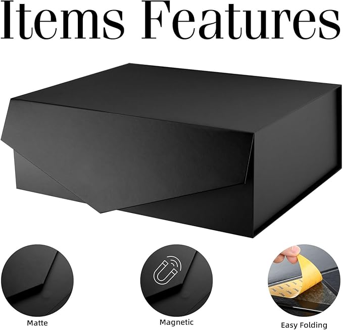BLK&WH Extra Large Gift Box with Lid 19.2x15.8x7 Inches, Black Gift Box for Clothes and Large Gifts (Matte Black)