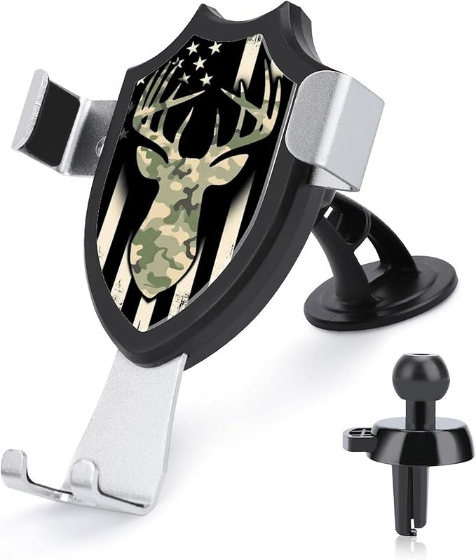 Phone Mount for Car Dashboard Air Vent Windshield, Universal Hands Free Automobile Cell Phone Holder Camouflage American Flag Hunting Deer Camo Black
