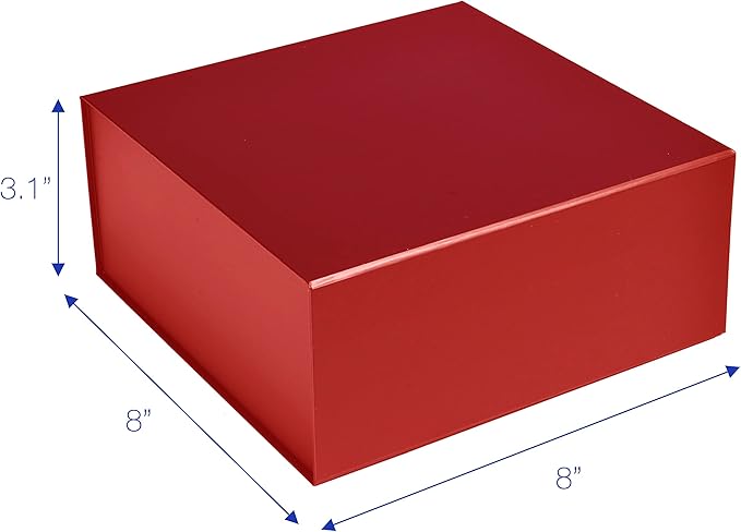 CECOBOX - Gift Boxes with Lids for Presents 8"x8"x3.1" - Matte, Collapsible Magnetic Closure Gift Box - Groomsmen & Bridesmaid Proposal Boxes, Wedding, PR, Birthdays, Holidays (Red)