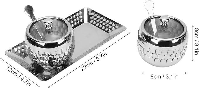 Diydeg Seasoning Jars, Stainless Steel Seasoning Jars Sugar Bowl Metal Seasoning Pots Condiment Jar Container with Clear Glass Lids Spoons Tray for Kitchen