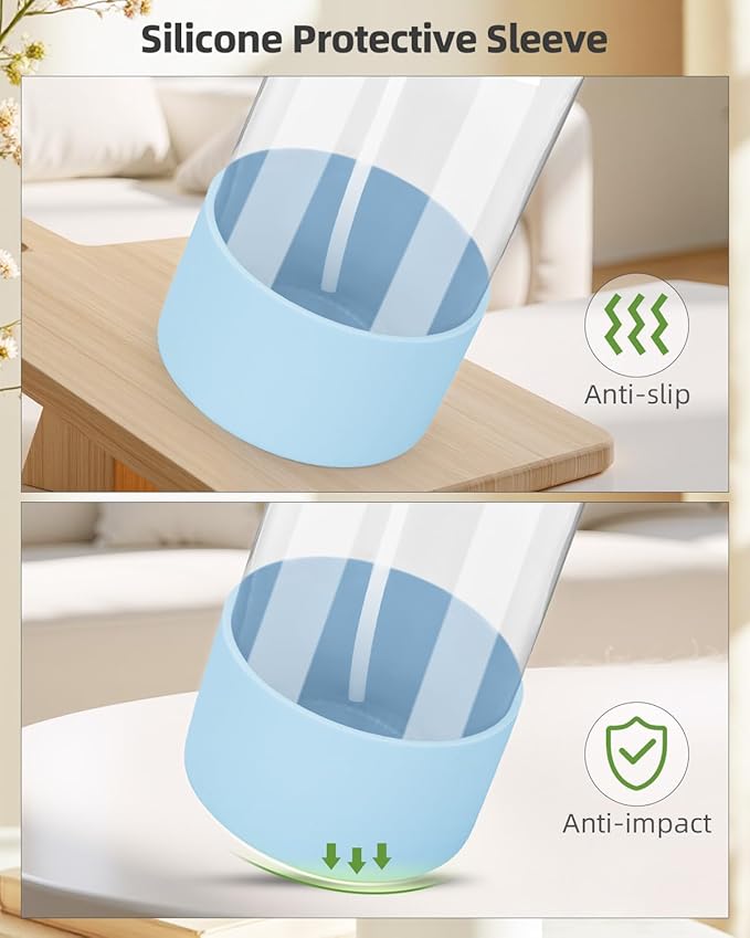 2 Pack Glass Spray Bottles 8 oz, Empty Refillable Containers with Silicone Sleeve Protection, Glass Spray Bottles for Cleaning Solutions, Hair and Plants with Adjustable Nozzles Blue&Grey