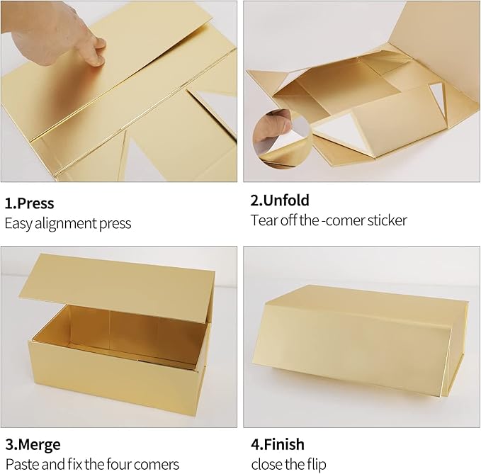 Gold Gift Boxe 12" x 6" x 4" with Magnetic Closure Lid Gift Boxes for Presents,Bridesmaid Gifts Box,Cute Box,Birthday Gift box,Luxury for Gift Packaging, Magnetic Gift Box for Wrapping Gifts (Gold/5PCS)
