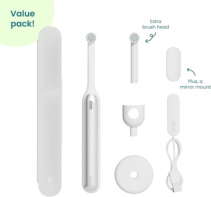 Quip Rev Oscillating Rechargeable Electric Toothbrush with Extra Brush Head - Soft Bristles, Pressure Sensor, 3 Intensities, 30-Day Battery Life, 2-Min Timer, Travel Case, Mirror Mount - Silver Cloud