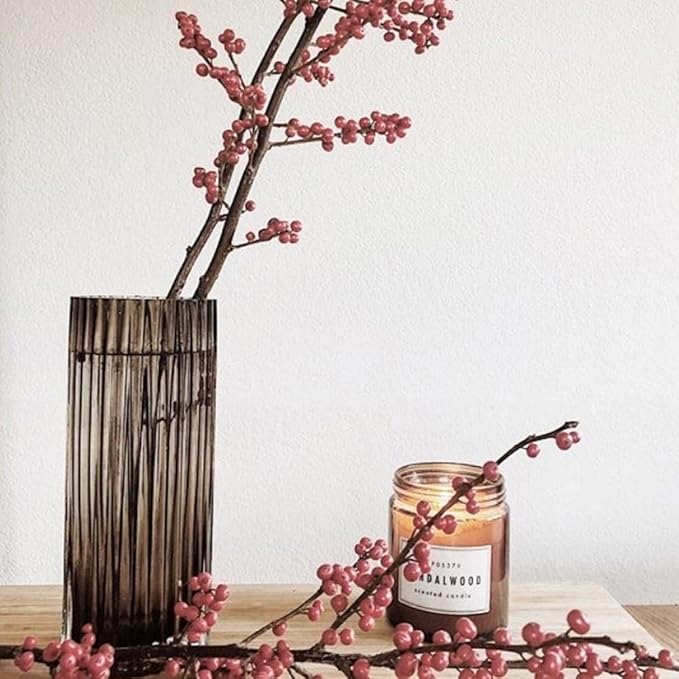 Muyan 7.5" Flower Vase for Decor Ribbed Glass Vase Modern for Centerpieces Desktop Home Office Dining Living Room Wedding (Amber)