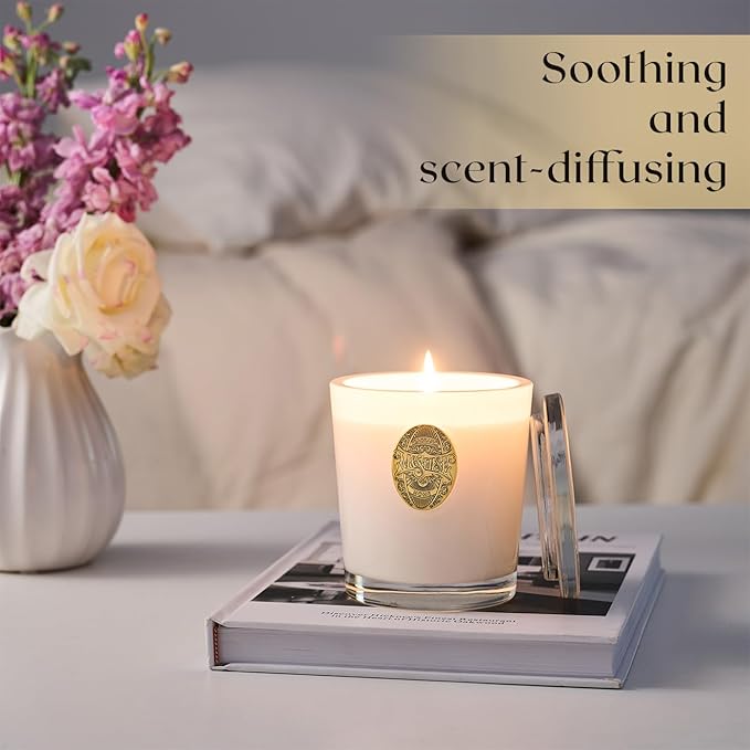 M&SENSE Natural Soy Candle | Jasmine White | 10.2 oz, 55H Burn | Luxury Scented Candle for Relaxation, Gifting, Home Décor | for Bedroom, Office, Party
