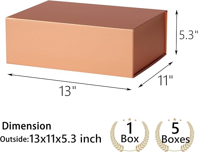 Rose Gold Gift Box,13x11x5.3 Large Gift Boxes With Lids For Presents Includes Ribbon And Diy Printable Sticker Paper,Bridesmaid Proposal Box,Magnetic Gift Box For Birthday,Wedding,Graduation