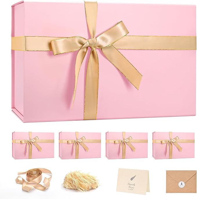 LIFELUM Large Pink Gift Box 14"x8.5"x4.5" Christmas Gift Boxes with Lids for Presents for Anniversary Wedding Proposal Birthday Gift boxes with Shredded Filler Card Ribbon