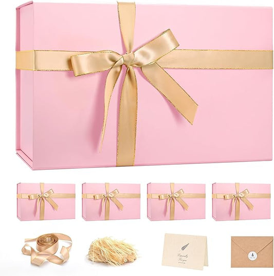 LIFELUM Large Pink Gift Box 14"x8.5"x4.5" Christmas Gift Boxes with Lids for Presents for Anniversary Wedding Proposal Birthday Gift boxes with Shredded Filler Card Ribbon