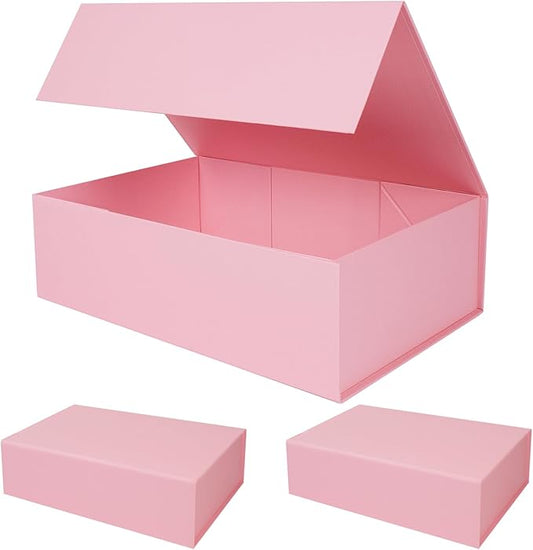 RayofSun Pink Gift Boxes with Magnetic Lids for Presents Large Rectangle Collapsible Decorative Boxes 13.7x9x4.3inch, Bridesmaid Groomsmen Proposal Box for Wedding, Christmas, Birthday(3PC)