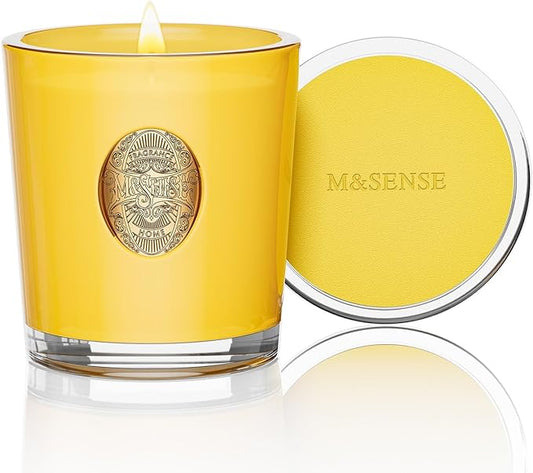 M&SENSE Natural Soy Candle| Lemon Zest Yellow | 10.2 oz, 55H Burn | Luxury Scented Candle for Relaxation, Gifting, Home Décor | for Bedroom, Office, Party