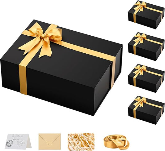 Large Black Gift Box with Lid: 5 Pack 13.5×10×5 Inches - Strong Magnetic Closure for Christmas Wedding Birthday Gifts – Perfect for Couples Friends Family