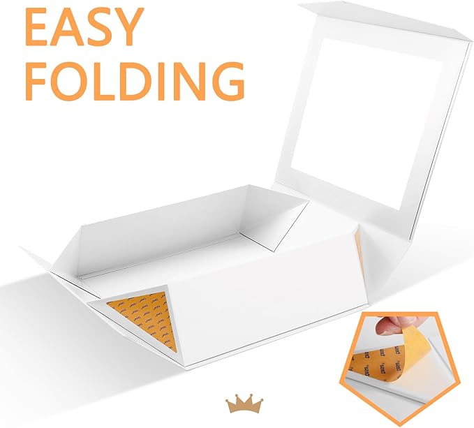 PACKQUEEN 5 Extra Large White Gift Boxes with Windows, 16.3x14.2x5 Inches Clear Gift Boxes for Presents Contain Ribbons, Cards, Bridesmaid Proposal Boxes with Magnetic Lids (Glossy White)