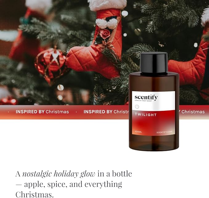 Scentify Holiday Twilight Aroma Oil Christmas Refill Scent for Oil Diffusers - Apple, Spice, Clove, Citrus - Luxurious Relaxing Aromatherapy Fragrance 100ml, 3.38oz