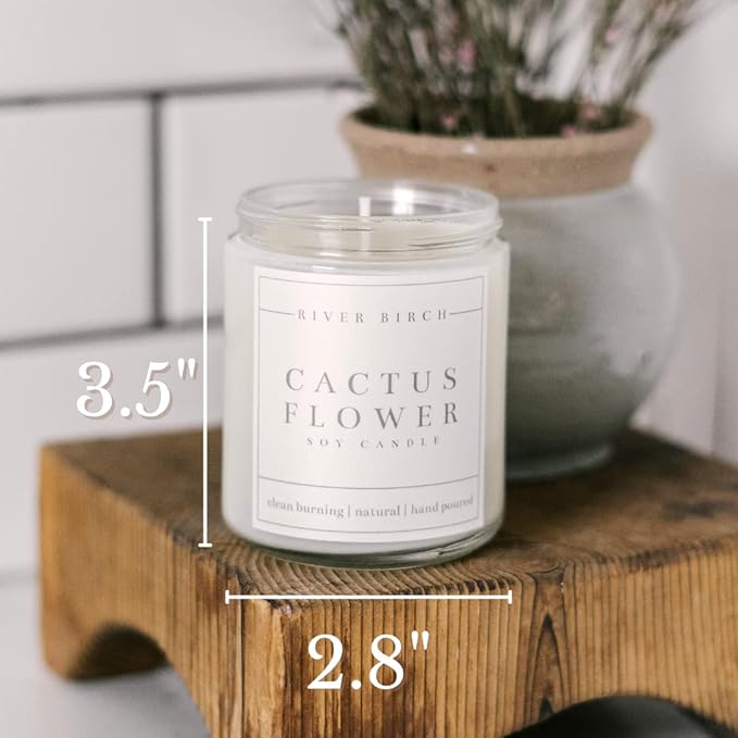 River Birch Candles Cactus Flower Scented Candle | Premium, All-Natural, Non-Toxic, Soy Candles | 8.5oz 40 Hr Burn Time | Cozy Relaxing Gifts for Home