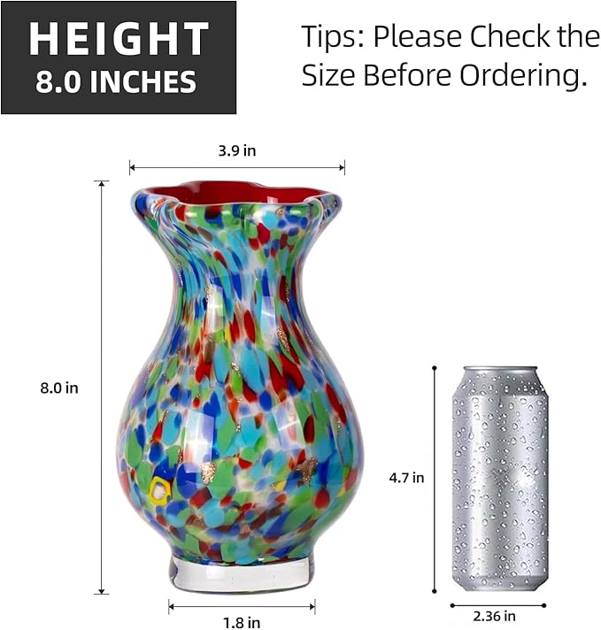 KAMMAK Colored Glass Vase, Beautiful Hand Blown Decorative Vase, Modern Art Vase for Flower Mantle Dining Table Centerpiece, Entryway Living Room Wedding Decoration, FH011