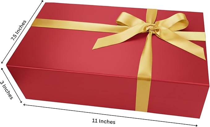 CECOBOX - Gift Boxes with Lids for Presents 11"x7.5"x3" - Matte, Collapsible Magnetic Closure Gift Box - Groomsmen & Bridesmaid Proposal Boxes, Wedding, PR, Birthdays, Holidays (Red)