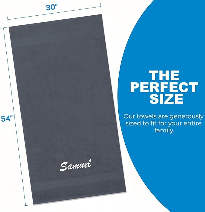 Kaufman - Personalized Terry Beach and Pool Towel 100% Cotton 30in X 54in Solid Color Bath Towel Embroidered (Steel)