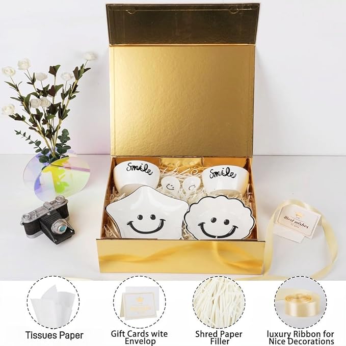 UoeRing 1 Pcs Gold Gift Box Large 13.5x11.8x4.7 inch Luxury Gift Box for Presents with Magnetic Closure Lid Collapsible,Birthday,Contains Card, Ribbon, Tissue Paper,Shredded Paper Filler