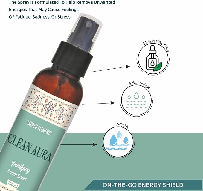 Sacred Element's Clean Aura Room Spray | Natural Purifying Mist for Energy Clearing, Negativity Release, Spiritual Balance & Aromatherapy | 3.38 Fl Oz / 100ml Non-Toxic Air Freshener
