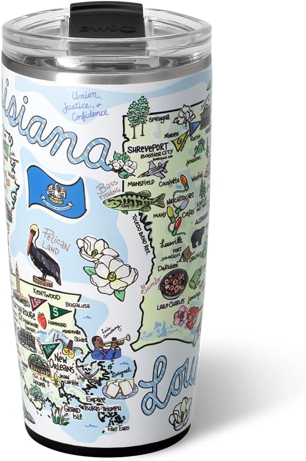 Swig Life 22oz Travel Mug, Insulated Tumbler with Handle and Lid, Travel Coffee Mug, Cup Holder Friendly, Stainless Steel 22 oz Tumbler, Reusable Insulated with Lid (Louisiana)