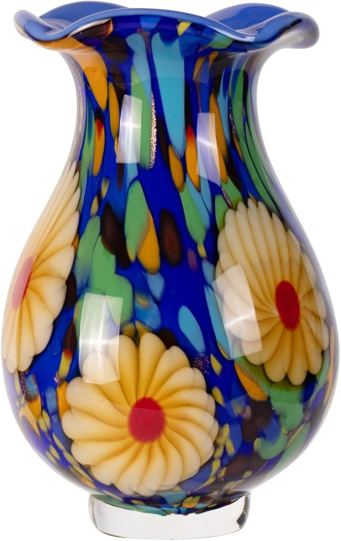 KAMMAK Colored Glass Vase, Beautiful Hand Blown Decorative Vase, Modern Art Vase for Flower Mantle Dining Table Centerpiece, Entryway Living Room Wedding Decoration, FH023