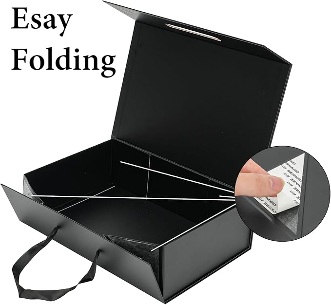 Black Gift Box 14"x9.3"x4.2" Large Magnetic Gift Boxes with Lids for Presents Include Ribbon, Envelop Card for Bridesmaid Proposal Box, Birthday, Graduation, Christmas,Wedding Gifts Packging