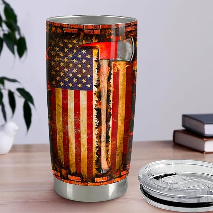 Firefighter Tumbler 20oz Stainless Steel Insulated Travel Mug Cup for Men Firefighters Gifts for Birthday Christmas Fathers Day