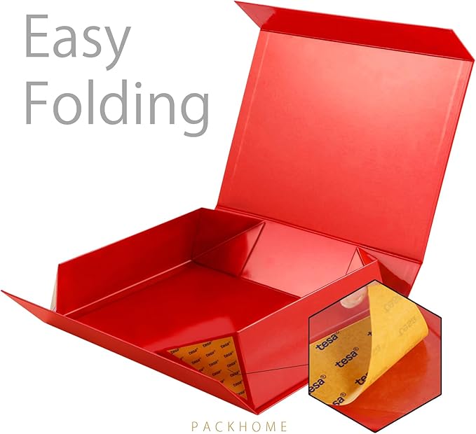 PACKHOME Gift Box 11.5x8x2.5 Inches, Sturdy Shirt Box with Magnetic Lid for Multiple Occasions (Glossy Red)