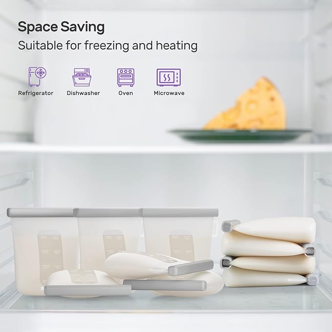 Nuliie 7 Pcs Silicone Breastmilk Storage Bags Reusable, 8oz/240ml Double Leak-Proof Breastmilk Freezer Bags, BPA Free Self-Standing Milk Bags for Breastfeeding, Baby Food Pouches