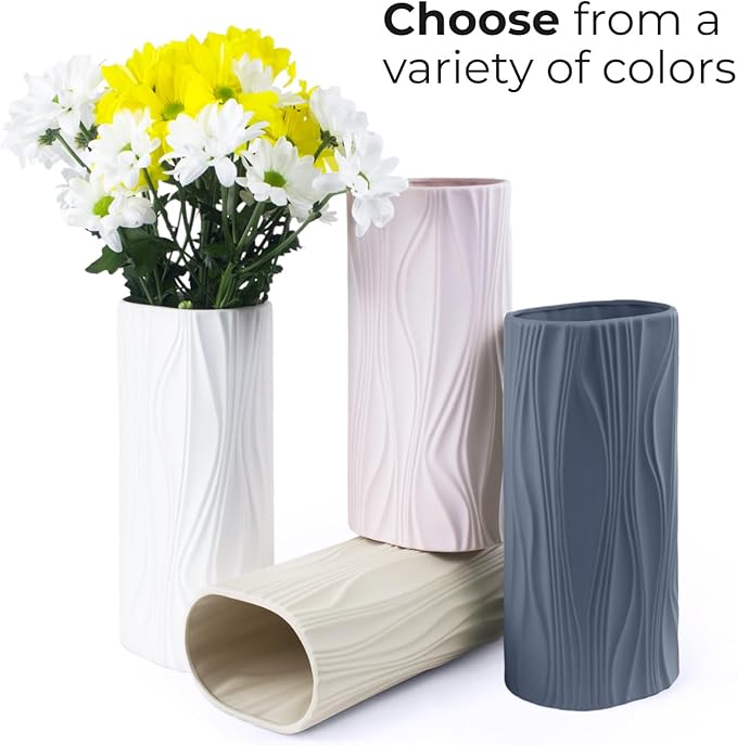 Navy Blue Vase - Blue Ceramic Vase - Cute Flower Vase for Bouquet - Modern Vases for Home Decor - Navy Blue Centerpieces - Jarrones Decorativos para Sala