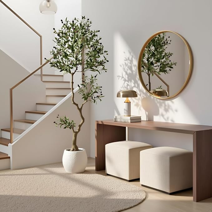 Fake Olive Tree 6.2 Feet – Artificial Plants Indoor, Faux Olive Tree, Fake Tree for Home Decor, Faux Trees Indoor for Living Room, Office, Bedroom – Tall Artificial Trees for Home, Designer Tree