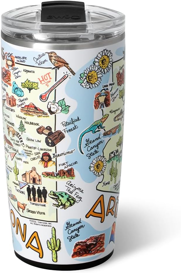 Swig Life 22oz Travel Mug, Insulated Tumbler with Handle and Lid, Travel Coffee Mug, Cup Holder Friendly, Stainless Steel 22 oz Tumbler, Reusable Insulated with Lid (Arizona)