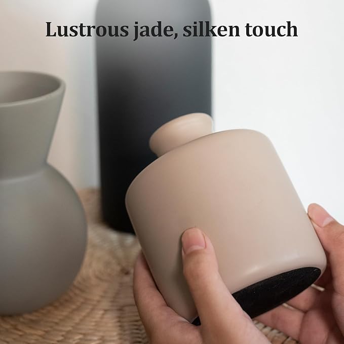 Fake Flowers in Vase for Centerpieces, Faux Flowers in Modern Ceramic Vase Set of 3 with 8 Artificial Autumn Chrysanthemums Artificial Decorative Swags