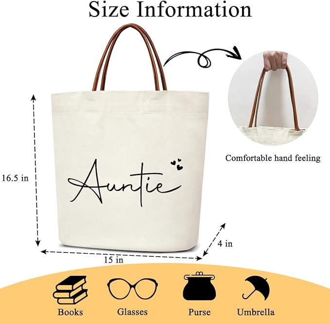 Canvas Tote Bag for Women, Birthday Gifts, Aesthetic Reusable Grocery Shopping Bags With Leather Handles