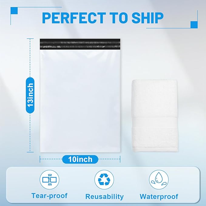 Poly Mailers Shipping Bags 10x13 inch 300 Pack Packaging Clothes Polymailers Envelopes Mailing Mailer Package Polymailer Small Business Supplies Package Clothing Bag Polybag Packing White