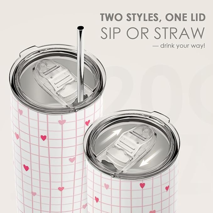 SANDJEST Heart Tumbler 20oz, Stainless Steel Travel Cup with Lid, Insulated Coffee Mug, Heart Gifts for Women Girls Friends Sisters on Birthday Christmas Valentine (Red)