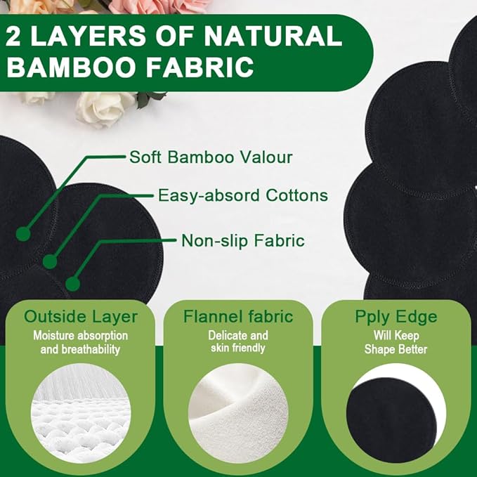 20 Pack Reusable Makeup Remover Pads with Laundry Bag, Environmentally Friendly and Suitable for All Skin Types, Washable Bamboo Cotton Rounds Black